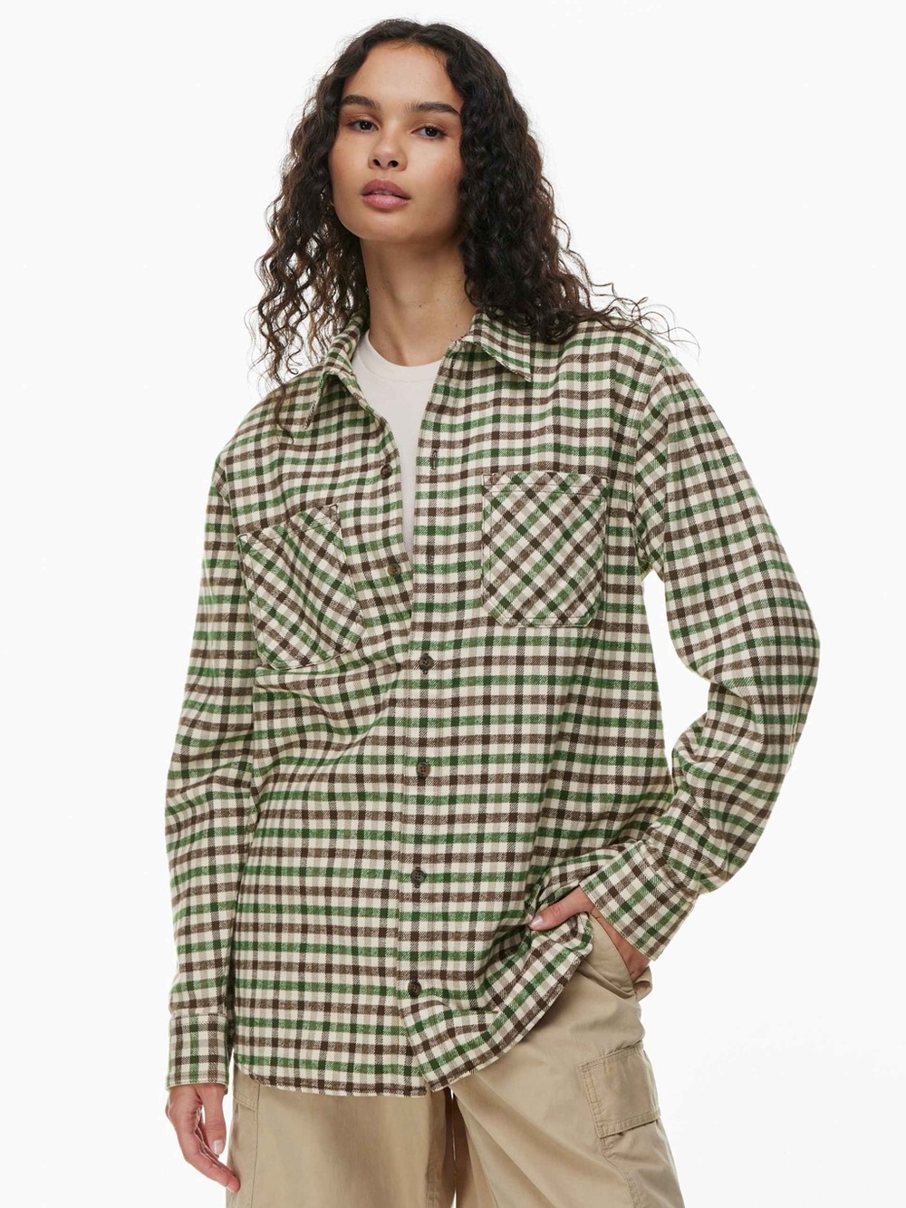 Aritzia TNA Green and Cream Plaid Oversized Plaid Shirt 🤎